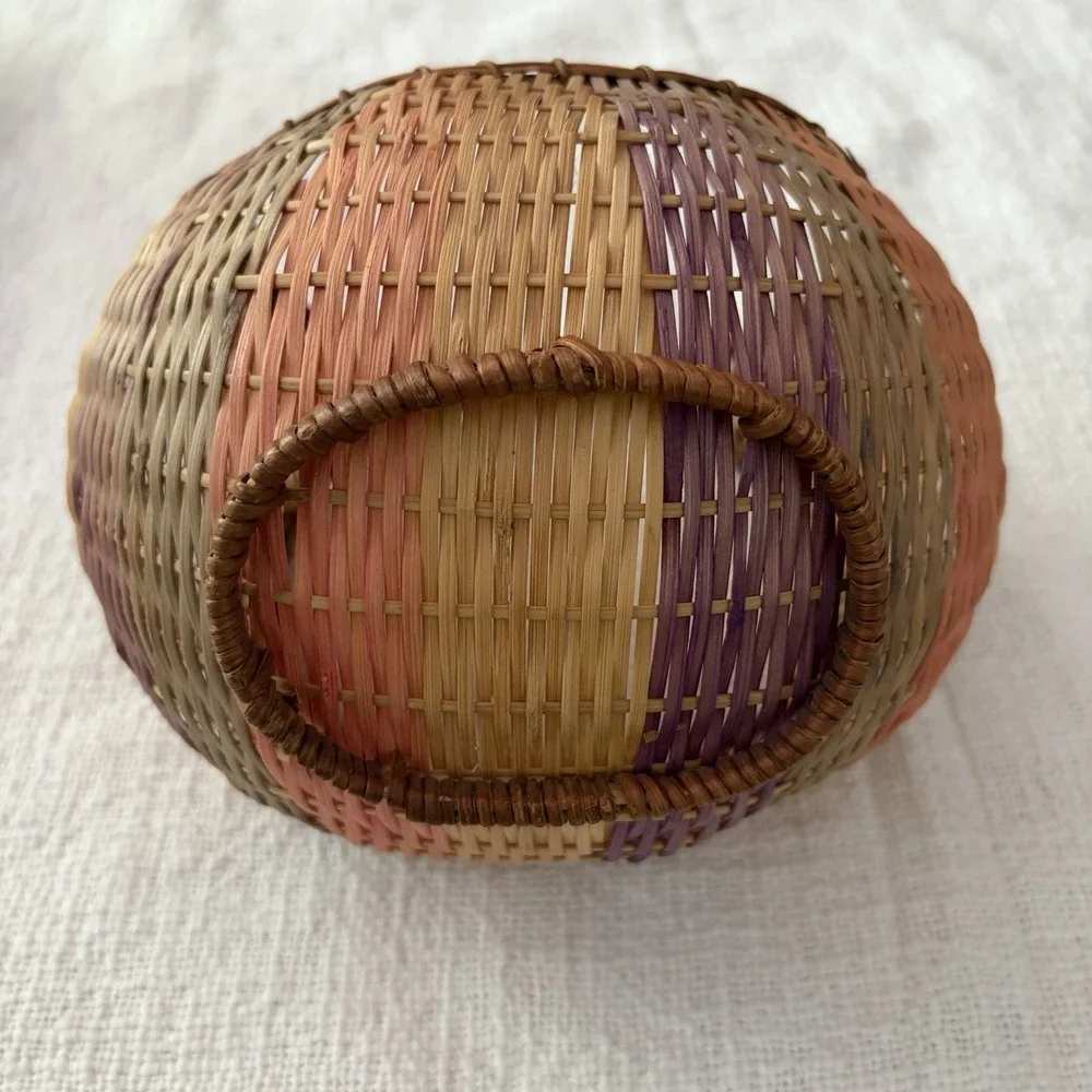Vintage 1986 Avon Pastel Collection Handled Woven Multi-Color Bamboo Basket